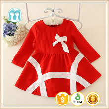 Mode Fille Enfants 3-15Y Rouge Bowknot Robes Fille En Laine Robe À Manches Longues Anniversaire / Partie Robe Automne / Hiver Vêtements 2015